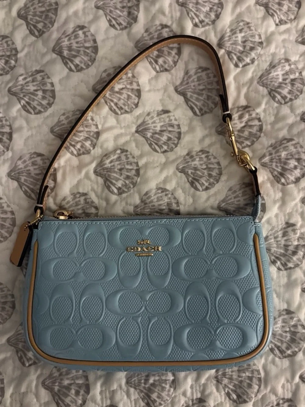 COACH Signature Embossed Leather Wristlet - Light Blue ( nolita 19)